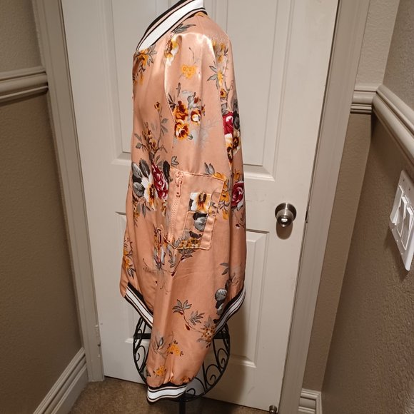 Floral Satin Bomber Jacket - Peach - Picture 2 of 6